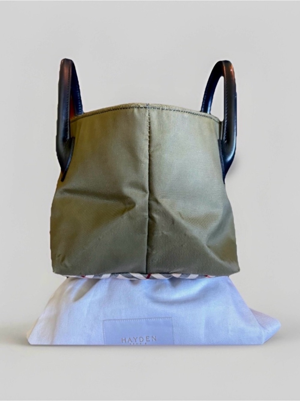 Burberry Blue Label Olive Green Nylon Mini Tote Bag with Nova Check & Dust Bag - Picture 6 of 15